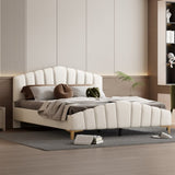 ZNTS Queen Size Velvet Platform Bed with Thick Fabric, Stylish Stripe Decorated Bedboard and Elegant 00803623