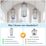 12-Light Farmhouse Kitchen Chandeliers, Matte Black and Sliver Vintage Rustic Cage Light Fixture W1592P210149