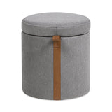 Brandy 14" Round Upholstered Storage Ottoman with Leather Accent, Uptown Gray B2719P269256