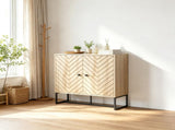 31.5" Modern Buffet Cabinet, Adjustable Shelf, Steel Base, 2 Chevron Doors Sideboard 49051062