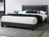 ZNTS 1pc Queen Size Bed Charcoal Wool Fabric Channel Tufting w LED Full Upholstered Bedframe Bedroom Bed B011P238968