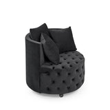 ZNTS Velvet Upholstered Swivel Chair for Living Room, with Button Tufted Design and Movable Wheels, W48790917