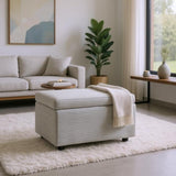 Light Gray Corduroy Upholstered Ottoman with Black Round Rubber Feet 634343cm, Hidden 63265028