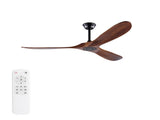 60 Inch Ceiling Fan, 3Blade Walnut WoodGrain Solid Paulownia Blades, Matte Black Iron W3816P586016