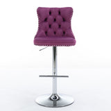 Swivel Velvet Barstools Adjusatble Seat Height from 25-33 Inch, Chrome base Bar Stools with Backs W1143137914