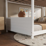 Twin Over Twin House Floor Bed with Headboards, Footboards and Guardrails, Ladder, Rubber Wood W504P227972