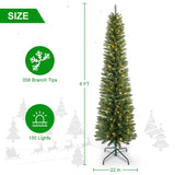 Artificial 6ft Green pencil Christmas Tree with 358 PVC Branch Tips, 150L Warm white led, Foldable 43674969