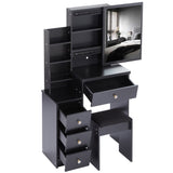 Small Size Left Bedside Cabinet Vanity Table Cushioned Stool, Extra Large Sliding Mirror, Multi W936P202291