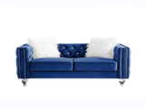Navy Blue,-seater Sofa, Velvet Crystal Buckle Upholstery Sofa, Crystal Feet, Removable Cushion, 00012055