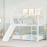 Twin Over Twin Metal Bunk Bed With Slide,Kids House Bed White MF313919AAK