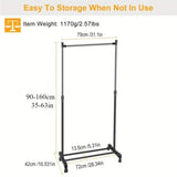 ZNTS Garment Racks 3ft-5.18ft Height Adjustable Clothes Stand Foldable Clothes Hanger w/ Wheels Storage 59687862