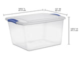 (2 pack) 27 Quart Medium Latching Storage Bin, Clear Plastic Stoarge Conatiner with Latch Lid, Blue 14160816