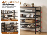 5-Tier Adjustable Shoe Rack Antique Wood Mesh Metal Shelves Wooden Top for 95163687