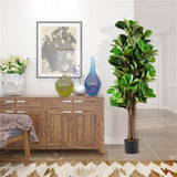 5 Feet Artificial Fiddle Leaf Fig Tree Outdoor Office Decorative Planter 84148619
