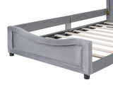 Twin Size Upholstered Daybed with Classic Stripe Shaped Headboard, Gray 56141620
