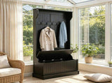 Black 3-In-1 Entryway Bench Coat Rack Hall Tree with Shoe 5 Hooks for Hallway - Bench And 57757861