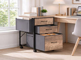 Wood Filing Cabinet with Casters, Washed Grey Fluted, Iron Clad Wood, Melamine Faced, 3 Small 16087281