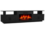 Black Embossed Fireplace TV Stand, 179*35*57.5cm, Particle Board. 4 doors & 2 shelves, barn door 47721966
