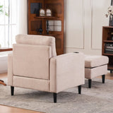 Beige Upholstered Armchair and Storage Ottoman Set - Comfortable Single Sofa with Cup Holders and 26067518
