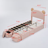 Twin Size Upholstered Platform Bed Frame with Cartoon Bear Ears Shaped Headboard for Kids Teens W3004P230681