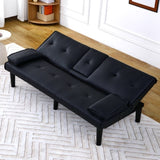 The 67-inch black PVC multi-functional sofa bed with a foldable and cup holder design makes it W3371P318136