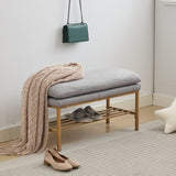 End of Bed Bench with Shelf, Linen Upholstered Storage Shoe Bench, Modern Bedroom Bench with Metal W2725P207314