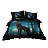 Moon Wolf Green Watercolor Forest Wolf Landscape Duvet Cover Sets 3 Pieces Wild Animal 47601937