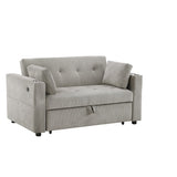 Luelle 57"W Gray Corduroy Convertible Sleeper Loveseat with Cupholders, USB Ports, Magazine Pockets, B061P296419