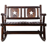 Outdoor Wood Rocking Bench Carbonized Double Rocking Chair for 2 Persons with Wide Curved Seat, W465P221182