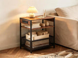 3-Tier Industrial Side with Charging Station, 2 AC Outlets USB Type-C Port Rustic Brown End 25342236
