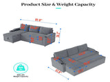 Convertible Corduroy L-shaped Sectional Bed With Storage & Cup Holder Armrest Modern Sleeper 38960877