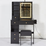 Small Size Left Drawer Desktop Vanity Table Cushioned Stool, 2 AC2 USB Power Station, Hair dryer W936P226037