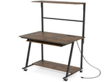 Mobile Rolling Computer Desk with RGB LED Lights & Built-in Charging Station, Multi-Tier Storage 97525178