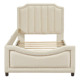 Twin Size Upholstered Daybed with Classic Stripe Shaped Headboard, Beige WF308905AAA