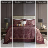 5 Piece Jacquard Bedspread Set with Throw Pillows Burgundy Queen B035129012