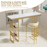 ZNTS 55.1" Modern Straight Bar Table with Shelves in White & Gold WF322497AAG