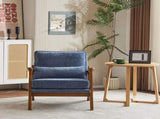 Mid-Century Oak Accent Chair - Deep Navy Blue Chenille Upholstered Single Lounge Chair, Sturdy Wood 69546769