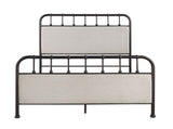 Industrial Style 1pc Queen Size Bed Rustic Curved Edges Metal Frame Fabric Upholstered HB FB, Dark B2741P609108