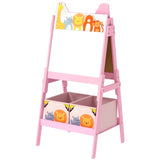 Doubel-Sided Easel w/ Whiteboard, Chalkboard, Storage Boxes Pink 34943519