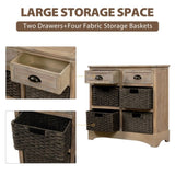 ZNTS TREXM Rustic Storage Cabinet with Two Drawers and Four Classic Rattan Basket for Dining/Living WF193442AAN