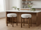 Vera Indoor Wooden Upholstered Barstool, Dark Walnut Finish and Ivory Upholstery, Set of 2 N775P333869D
