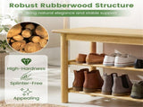 Natural Rubberwood 3-Tier Shoe Rack Bench 24" 485LBS Capacity Entryway Storage Bench 81468557