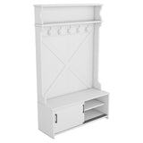 ZNTS Hall Tree with Storage Bench, Entryway Bench with Drawer and 5 Hooks, Coat Rack with Display Shelf 64739294