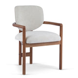 Dining Chairs Set of 2 Upholstered Arm Chairs, Rubber Wood Accent Chairs Beige Fabric Seating, 300 N779P233060B