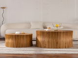 Vintage Fashion Style Cylindrical Nesting Coffee Table Set with Vertical Textured Embossed Design W757P264677