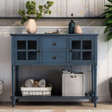 TREXM Sideboard Console Table with Bottom Shelf, Farmhouse Wood/Glass Buffet Storage Cabinet Living WF193444AAM