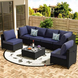 7 Piece Patio Furniture Set, All-Weather Wicker Outdoor Conversation Set with Sectional Sofa, Rattan 53911968