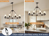 34.25'' Modern 9-Light Black Wagon Wheel Chandelier With Light For Living Dining W5008P468519