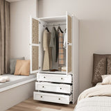 Hollow pattern 2 door 3 drawer wardrobe, the collision of wood color and white, suitable for W688P276738