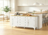 White Adjustable Shelves Sideboard Buffet Cabinet with Storage Drawers, Rubber Wood Top Coffee Bar 77054892